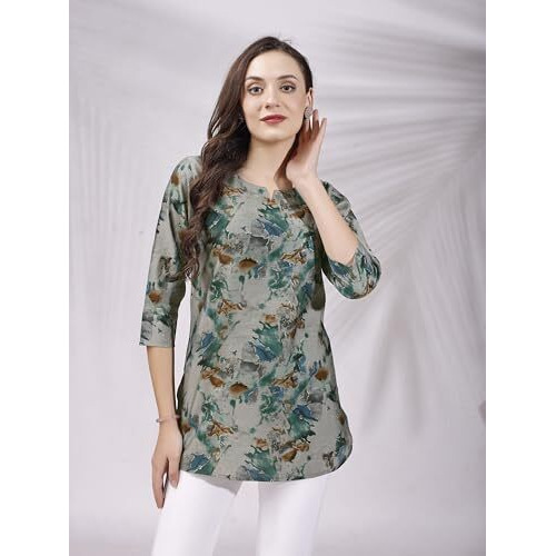 SHIENZY Women's Rayon Floral Regular Kurta Top (SHZ1450_Green_XL)