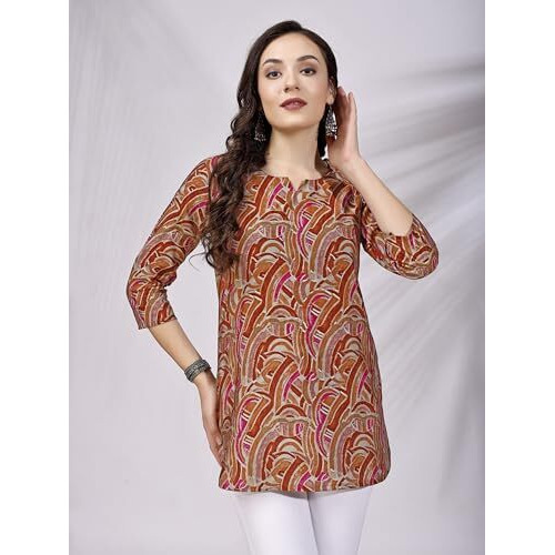 SHIENZY Women's Rayon Abstract Regular Kurta Top (SHZ1446_Multicolor_2XL)