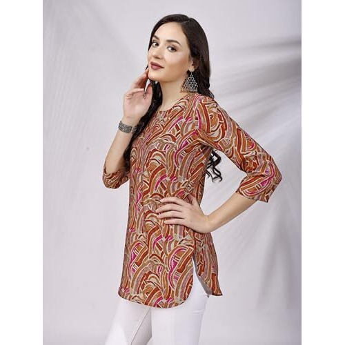 SHIENZY Women's Rayon Abstract Regular Kurta Top (SHZ1446_Multicolor_2XL)