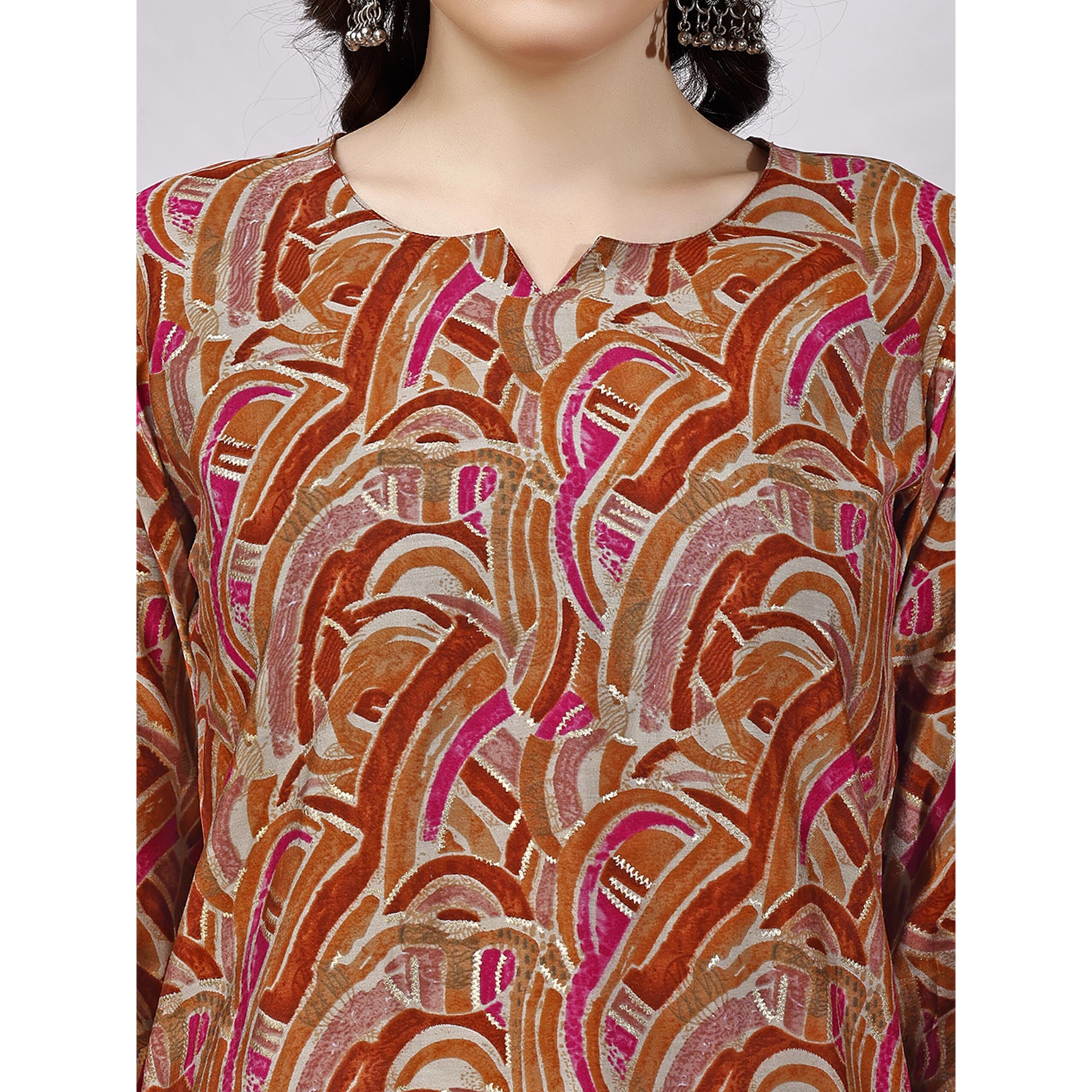 SHIENZY Women's Rayon Abstract Regular Kurta Top (SHZ1446_Multicolor_L)