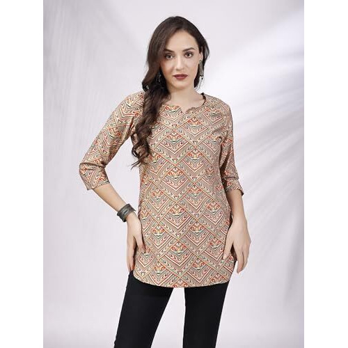 SHIENZY Women's Rayon Checkered Regular Kurta Top (SHZ1455_Pink_S)