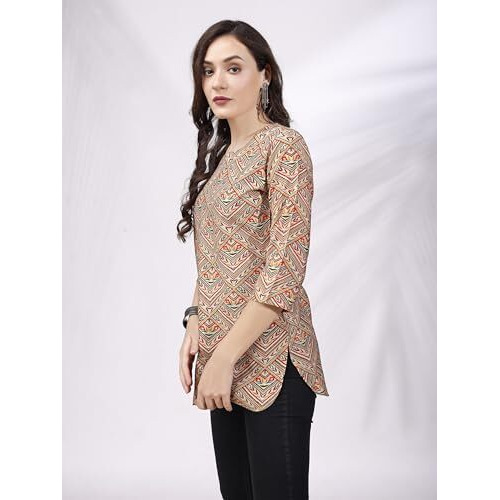 SHIENZY Women's Rayon Checkered Regular Kurta Top (SHZ1455_Pink_S)