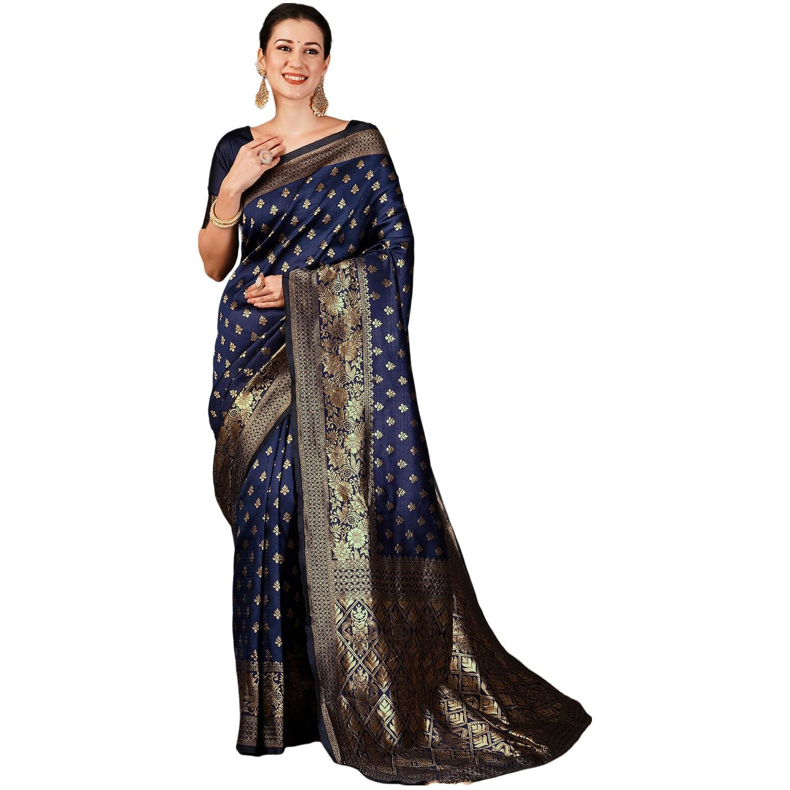 SAMAH Women's Woven Art Silk Saree (3589S228N_Navy Blue1)