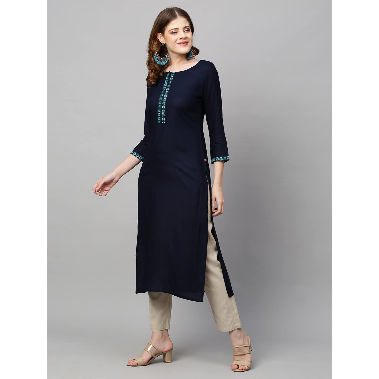 ANNI DESIGNER Women's Cotton Blend Printed Straight Kurta (Kissa Blue_XL_Blue_X-Large)