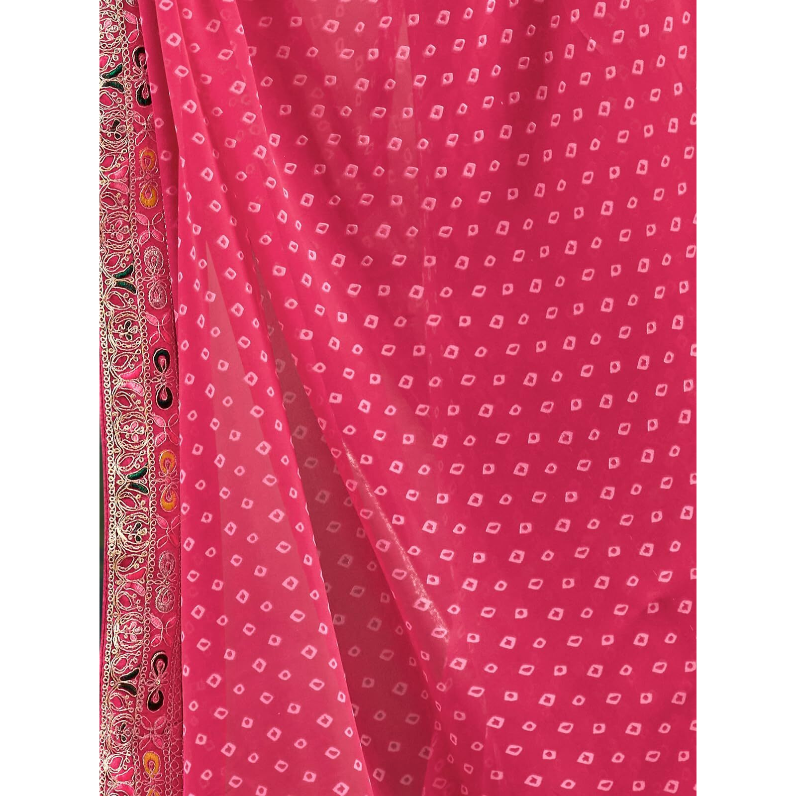 Satrani Women's Georgette Sequence Embroidery Lace & Bandhani Printed Saree with Unstitched Blouse Piece (4115S903N_Pink)