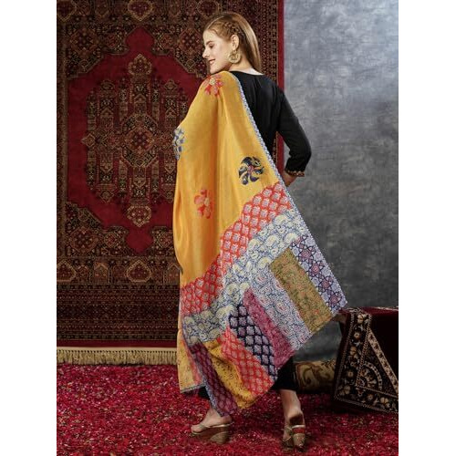 ANNI DESIGNER Women's Cotton Blend Embroidered Straight Kurta with Pant & Dupatta (Fronx Black-JL_3XL_Black_XXX-Large)