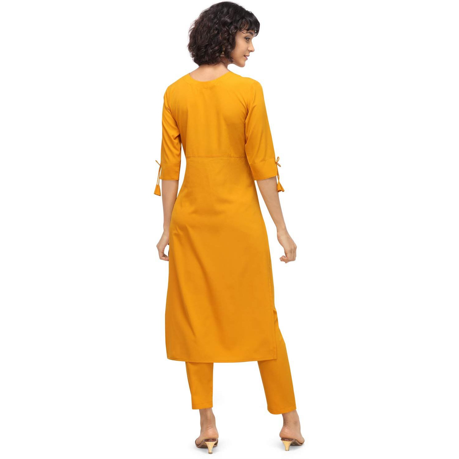 NAINVISH Women's Crepe A-Line Embroidered Kurti with Pant (SD090-XXL_Yellow)