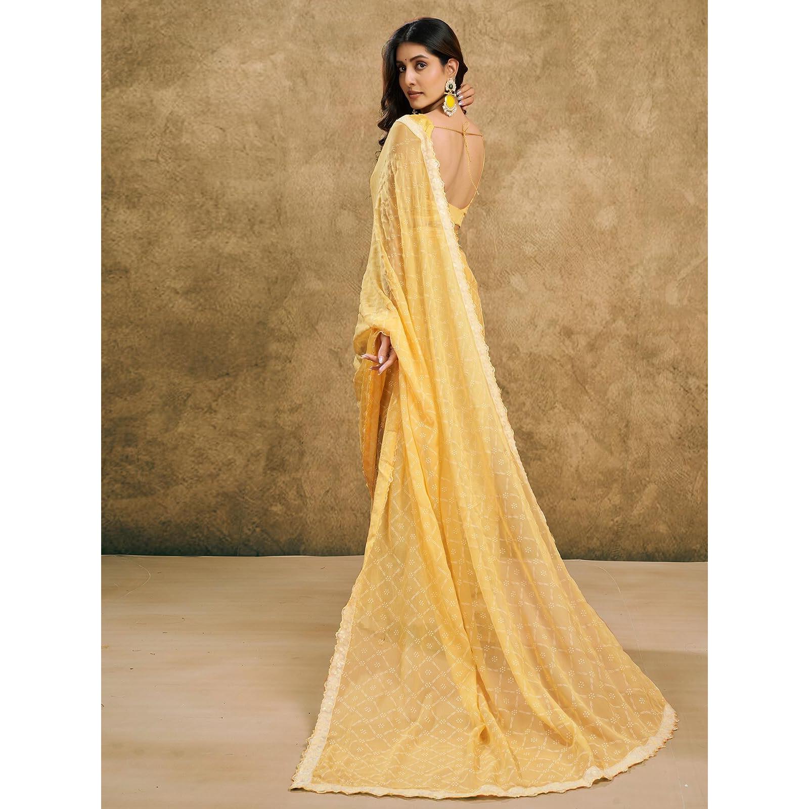 Satrani Women's Chiffon Printed Saree with Unstitched Blouse Piece (4011S6288N_Light Yellow)