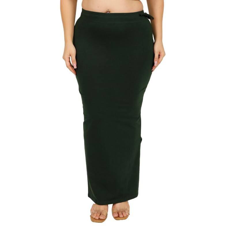 Georgio Martini - First Time In India Plus Size Cotton Lycra Saree Shapewear for Women Straight Cut Skirt with Side Cut | Shape Wear Dress for Sarees | Petticoat with Drawstring Bottle Green-9XL