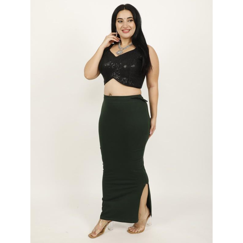 Georgio Martini - First Time In India Plus Size Cotton Lycra Saree Shapewear for Women Straight Cut Skirt with Side Cut | Shape Wear Dress for Sarees | Petticoat with Drawstring Bottle Green-9XL