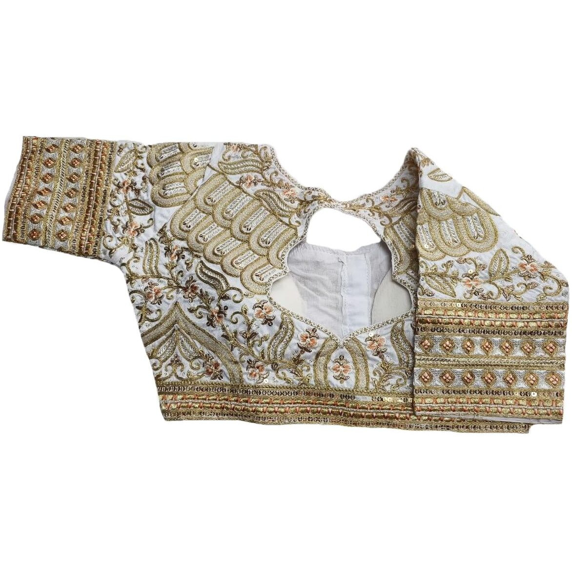 Pujia Mills Women's Readymade Heavy codding Embroidered Blouse Elbow Length Sleeve Cutwork Blouse Readymade Heavy Bridal Blouse for Plazzo Lehenga Choli and paired with Pants