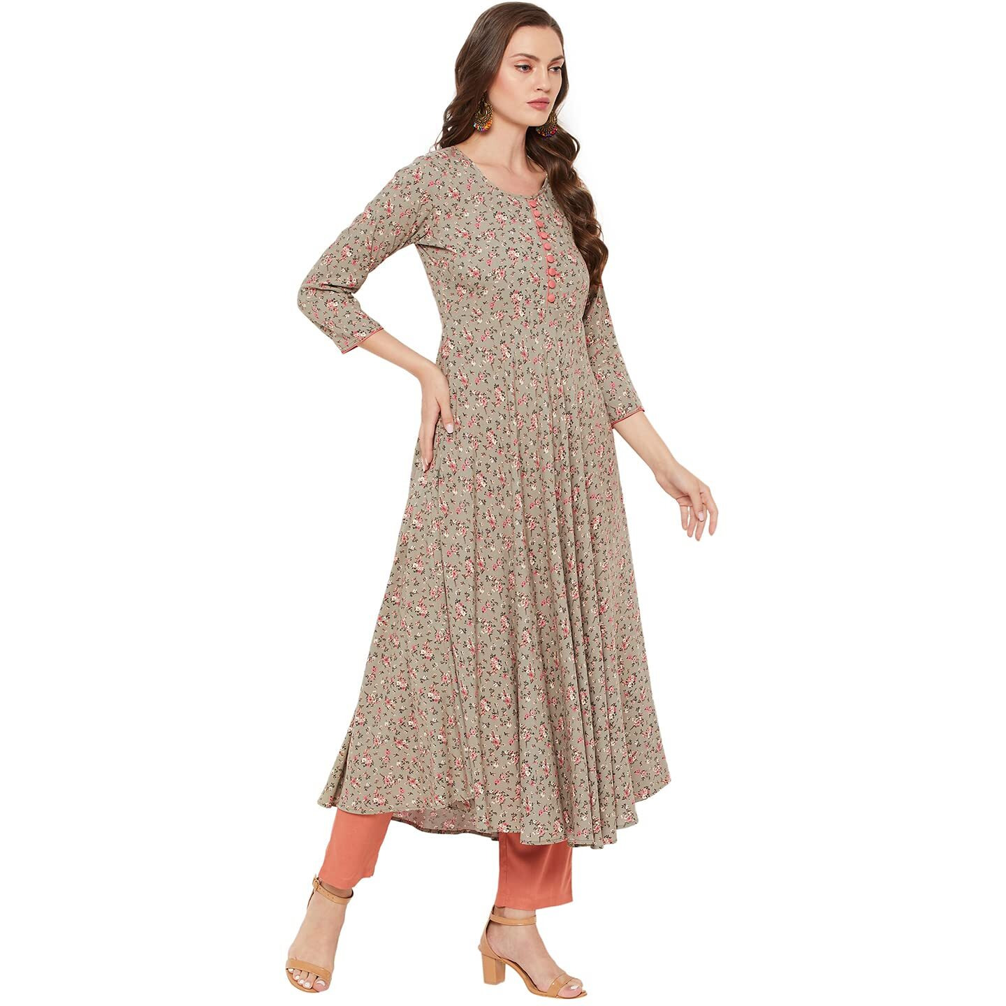 Tissu Women's Rayon Green & Pink Floral Printed A-Line Kurta 2192_Green_XL