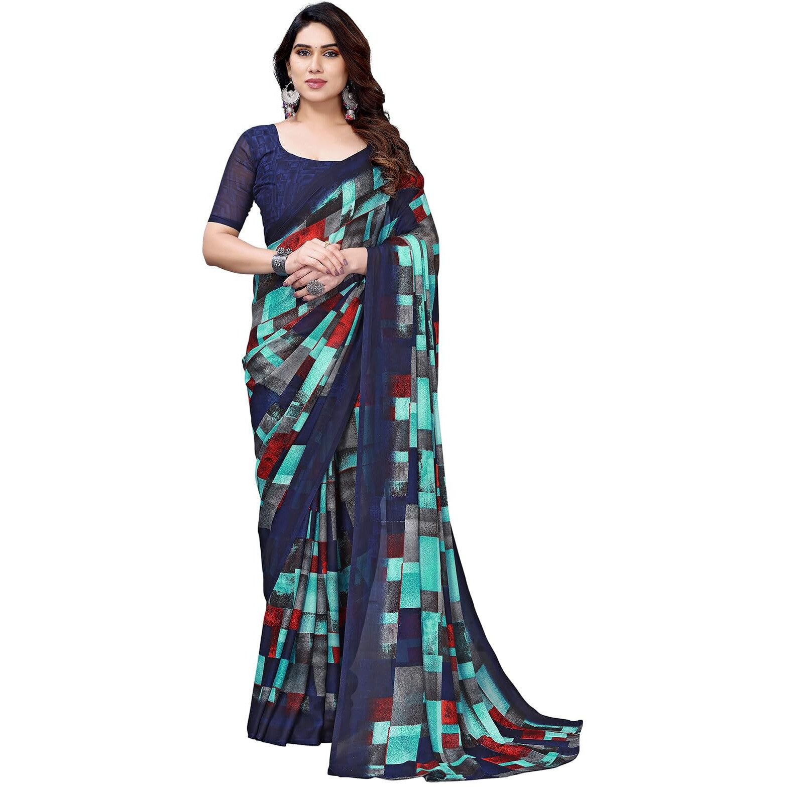 SAMAH Women's Pure Georgette Saree (3201S2296N_Multi2)