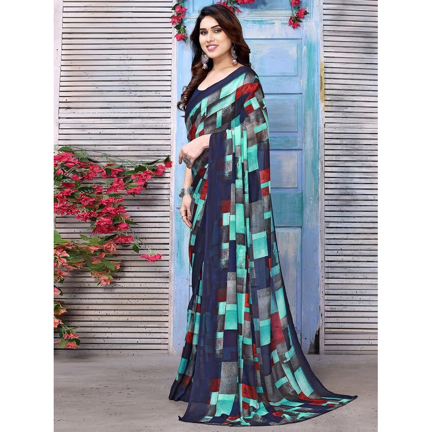 SAMAH Women's Pure Georgette Saree (3201S2296N_Multi2)
