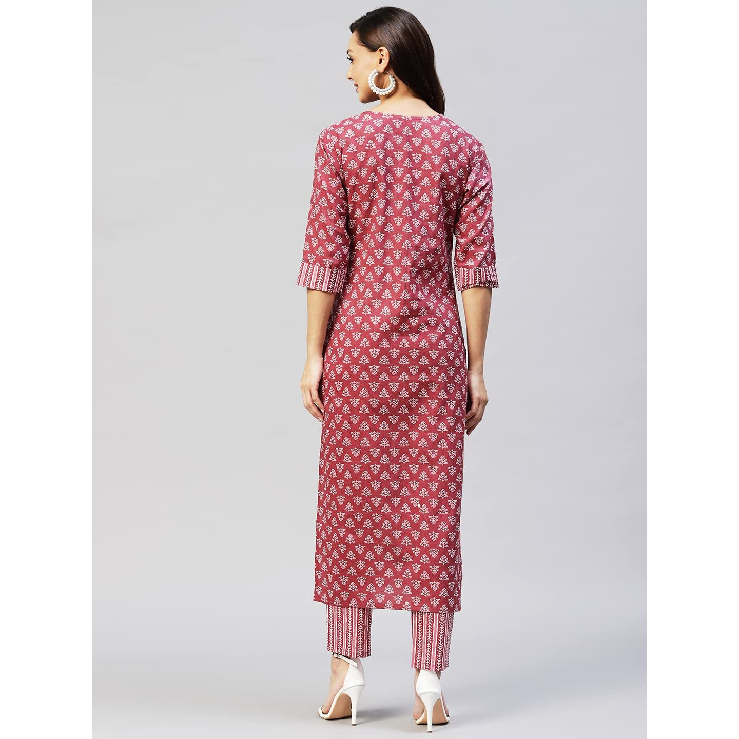 ANNI DESIGNER Women's Cotton Blend Straight Printed Kurta with Pant (Gapati Maroon_S_ Maroon_Small)