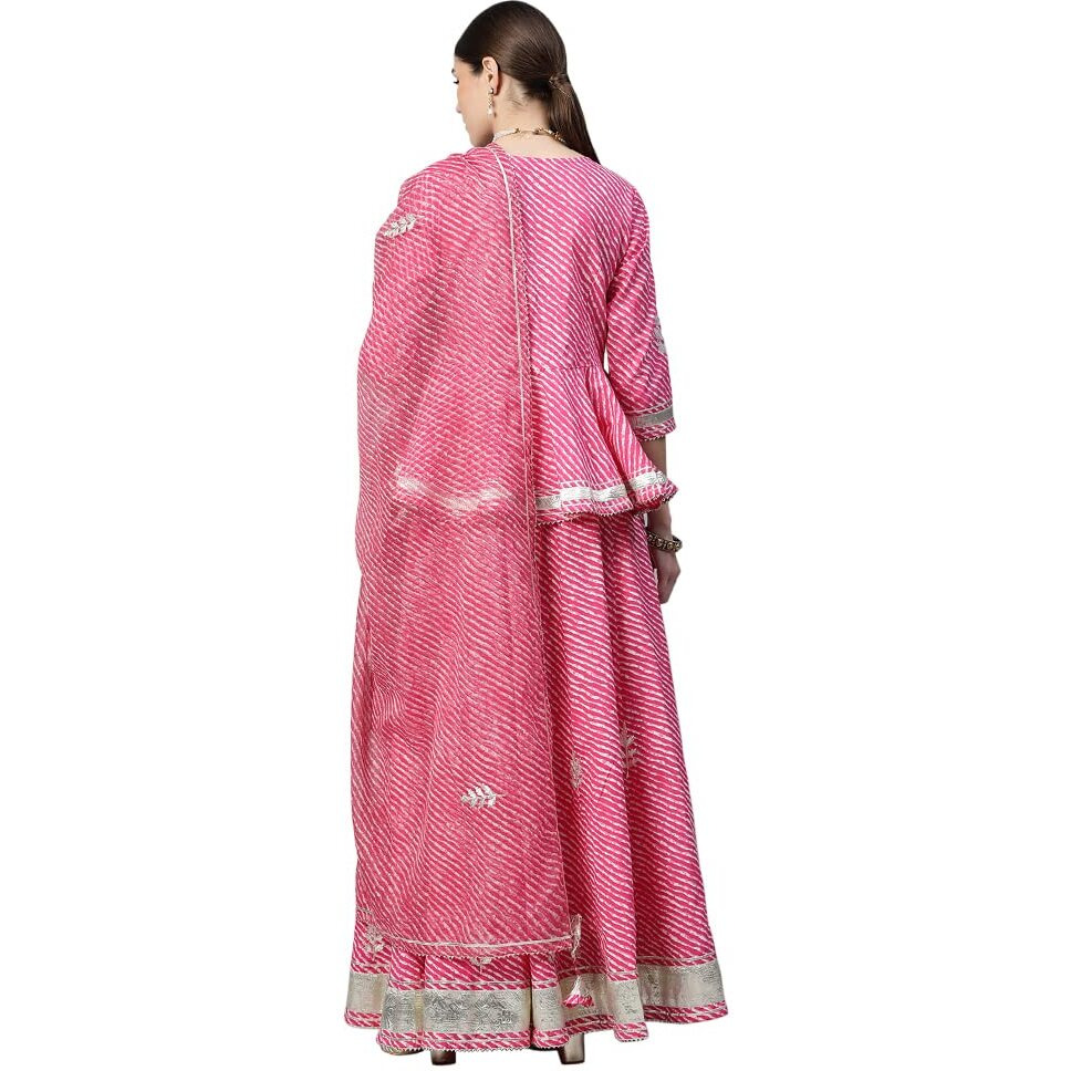 Divena Pink Lehriya lehenga dupatta set