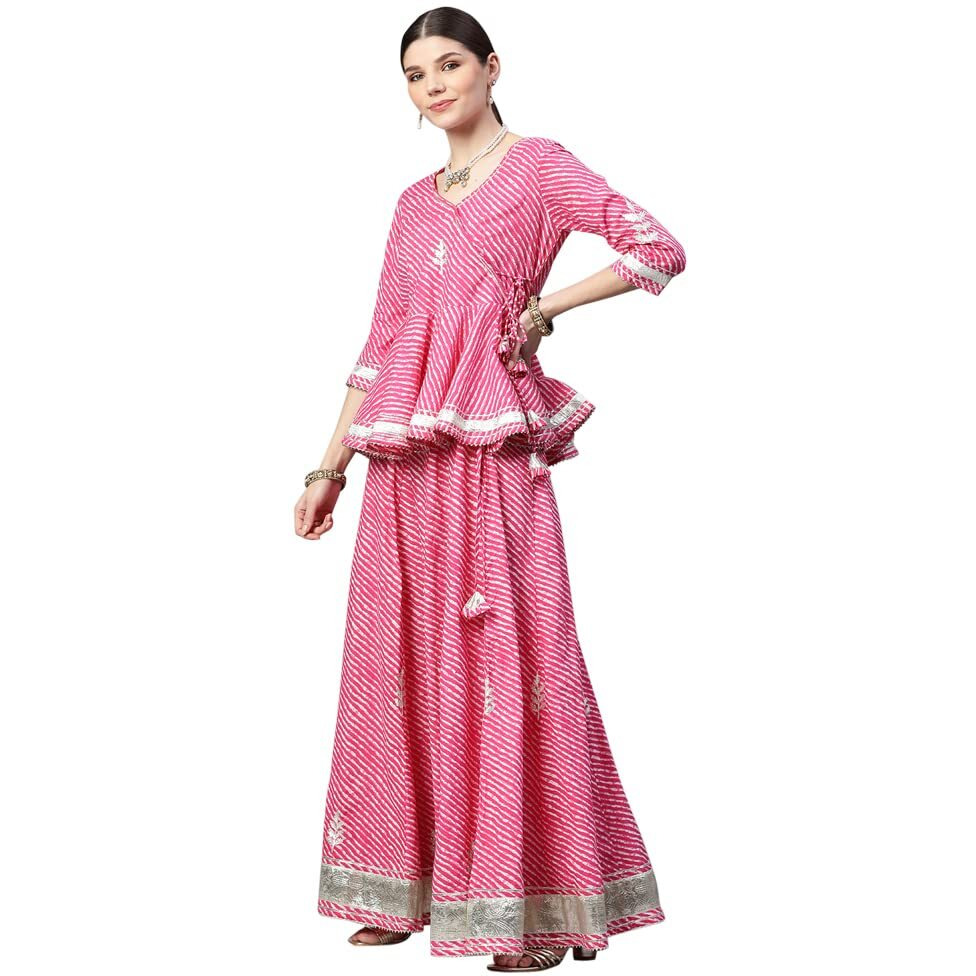 Divena Pink Lehriya lehenga dupatta set