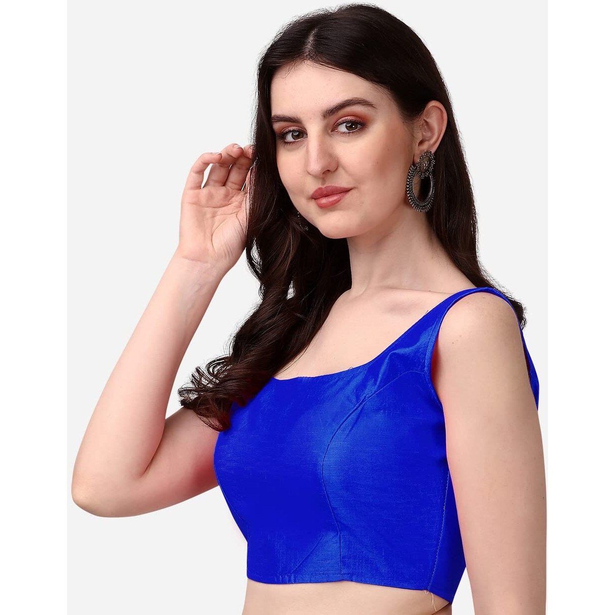 Vihu Fashion Plain Sleeveless Pattern Readymade Blouse U Neck Choli (Royal Blue, 36)