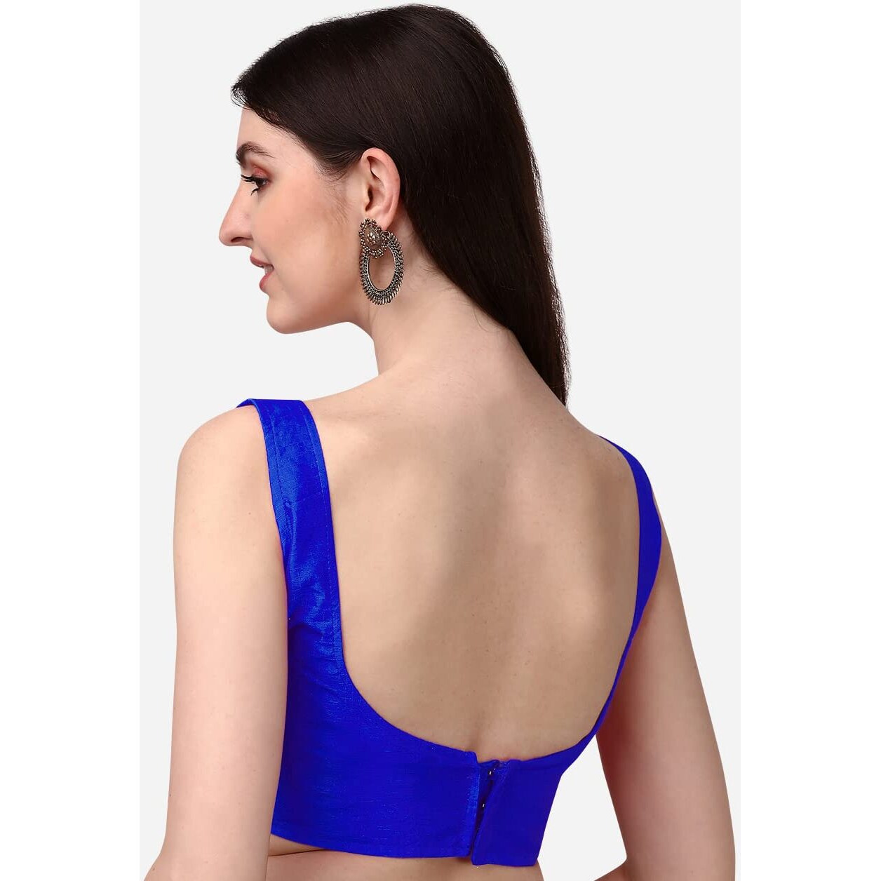 Vihu Fashion Plain Sleeveless Pattern Readymade Blouse U Neck Choli (Royal Blue, 36)