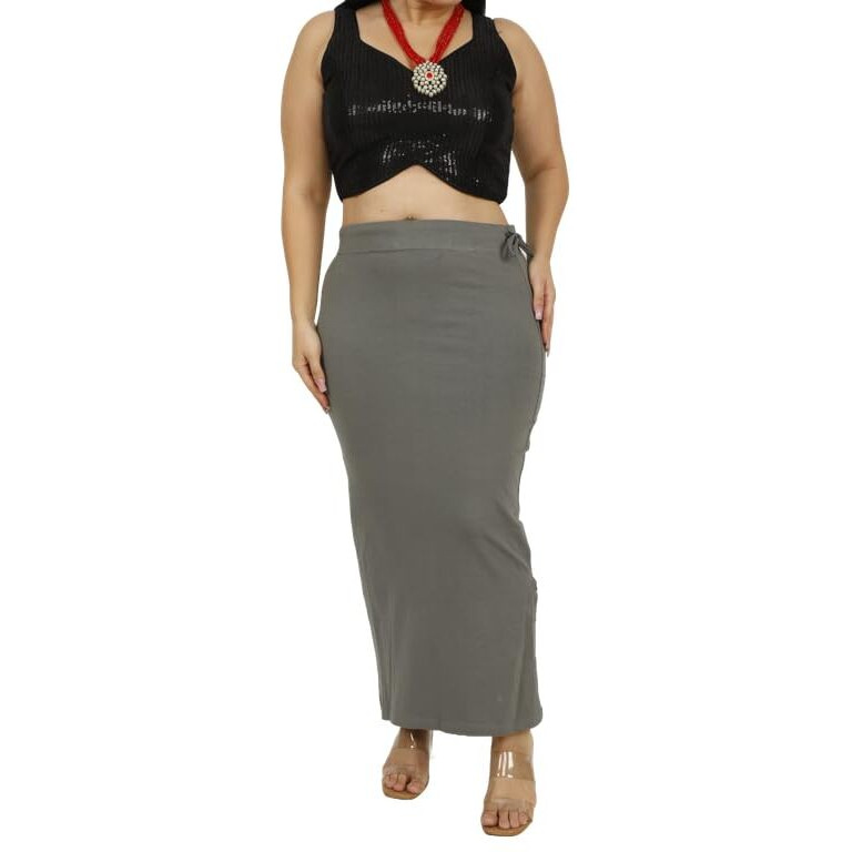 Georgio Martini - First Time In India Plus Size Cotton Lycra Saree Shapewear for Women Straight Cut Skirt with Side Cut | Shape Wear Dress for Sarees | Petticoat with Drawstring Grey-10XL
