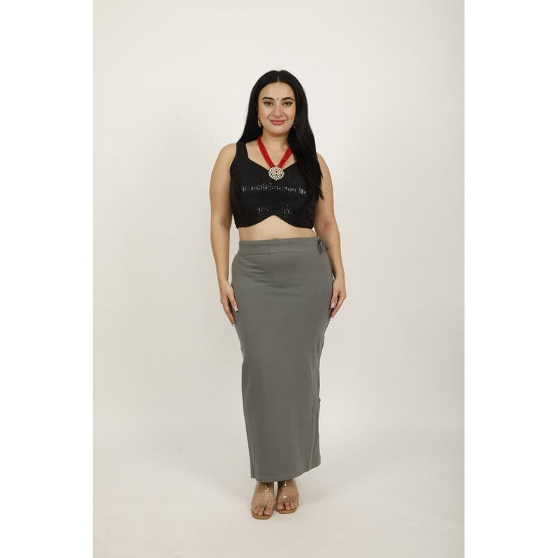 Georgio Martini - First Time In India Plus Size Cotton Lycra Saree Shapewear for Women Straight Cut Skirt with Side Cut | Shape Wear Dress for Sarees | Petticoat with Drawstring Grey-10XL