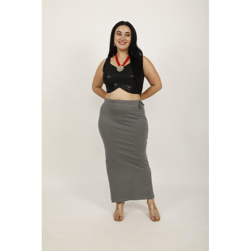 Georgio Martini - First Time In India Plus Size Cotton Lycra Saree Shapewear for Women Straight Cut Skirt with Side Cut | Shape Wear Dress for Sarees | Petticoat with Drawstring Grey-10XL