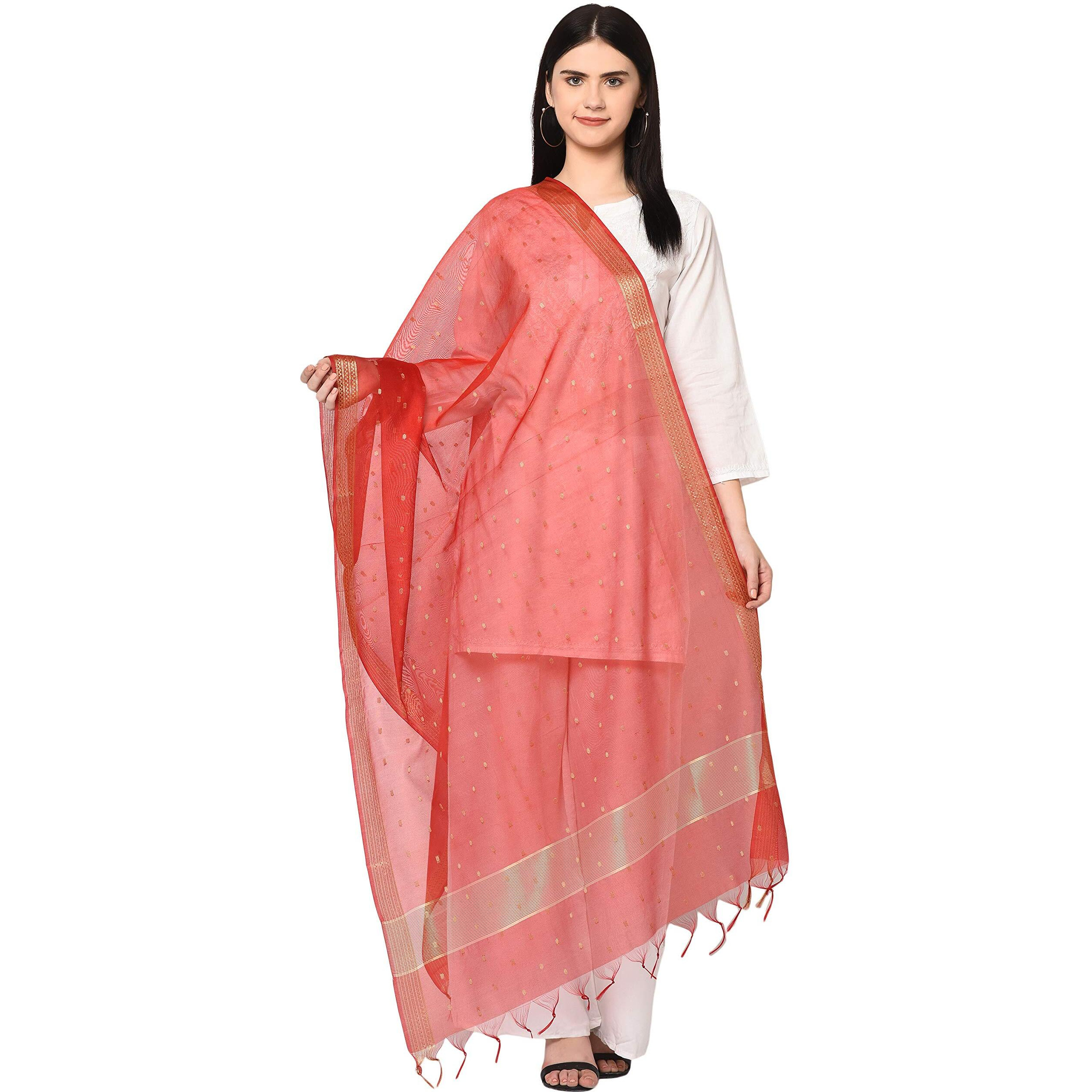 Weavers Villa Women's Banarasi Poly Silk Starred Dupatta (Red, 2.25m)