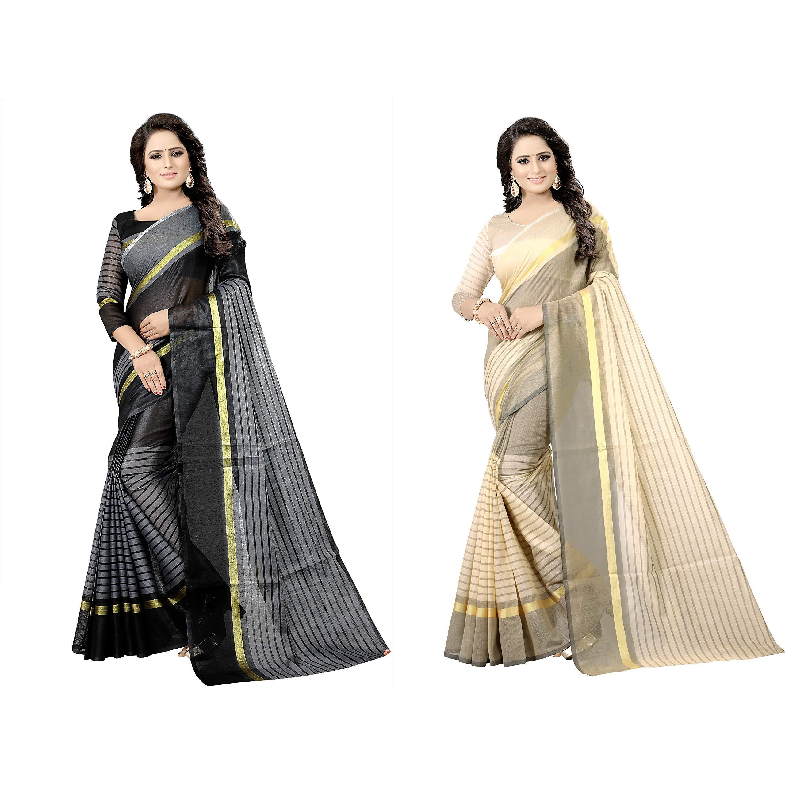 Florence Women's Cotton Saree (FL-IF-Rustom_Black and Cream)