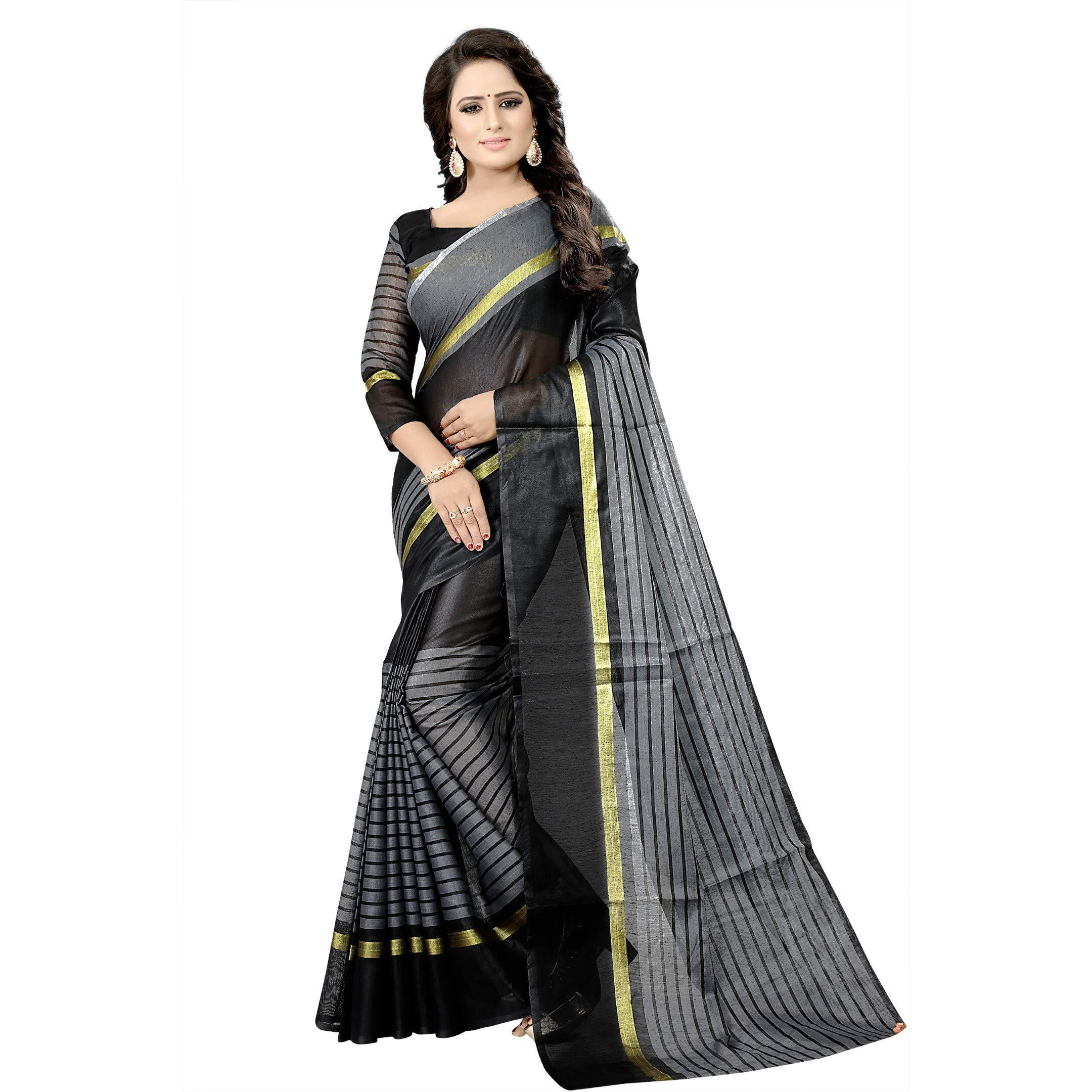 Florence Women's Cotton Saree (FL-IF-Rustom_Black and Cream)