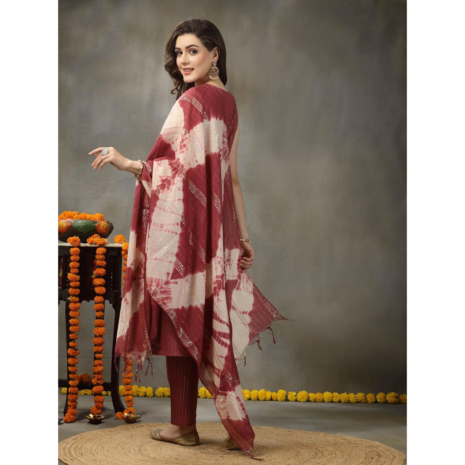 Stylum Women's Woven Designed Cotton Blend Straight Kurta Pant with Dupatta (IN, Alpha, XL, Regular, Rose)