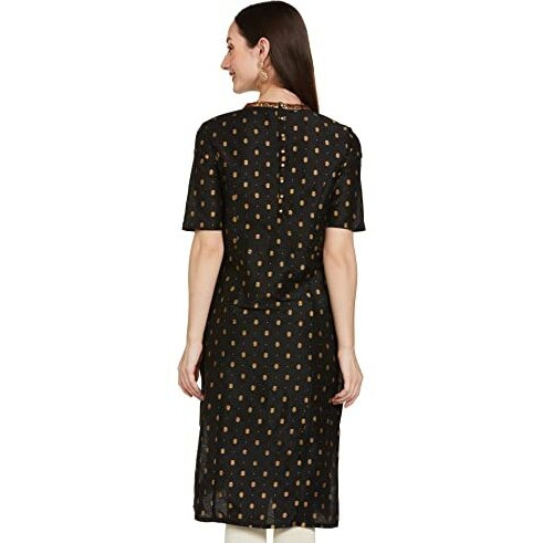 Amazon Brand - Tavasya Women's Polyester Straight Festive Kurti (PAG 154_CHOTI BOOTI (Black) _XL)