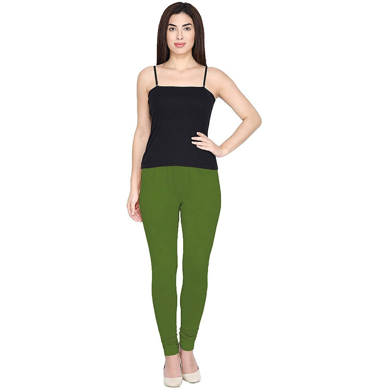 Shasmi Women's Stretch Leggings Com Chudidar Green Mahendi 18_Forest M