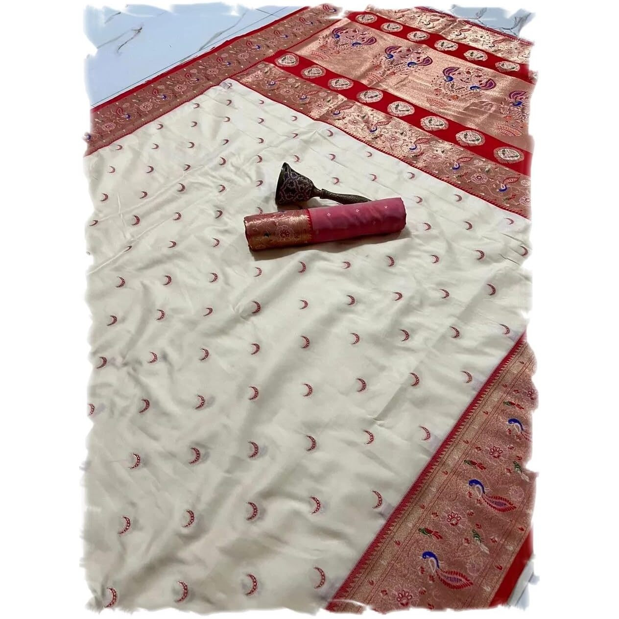 Panzora Woman's Pure Paithani Silk Saree With Unstitched Blouse Piece