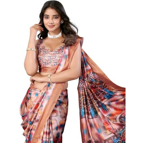 Yashika Women's Digital Print Art Silk Cotton Saree with Tassels and Golden Border - Lightweight and Elegant Ethnic Wear for Festive and Casual Occasions (AZ-YS-P3-PUSHPA 15)