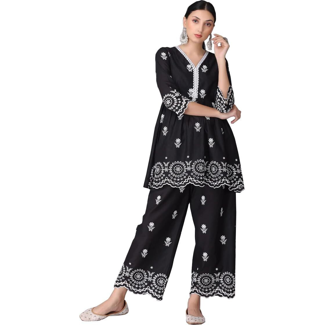 Bollyclues Women's Rayon Embroidered Readymade Elegant Salwar Suit Set(Black-RA-02)