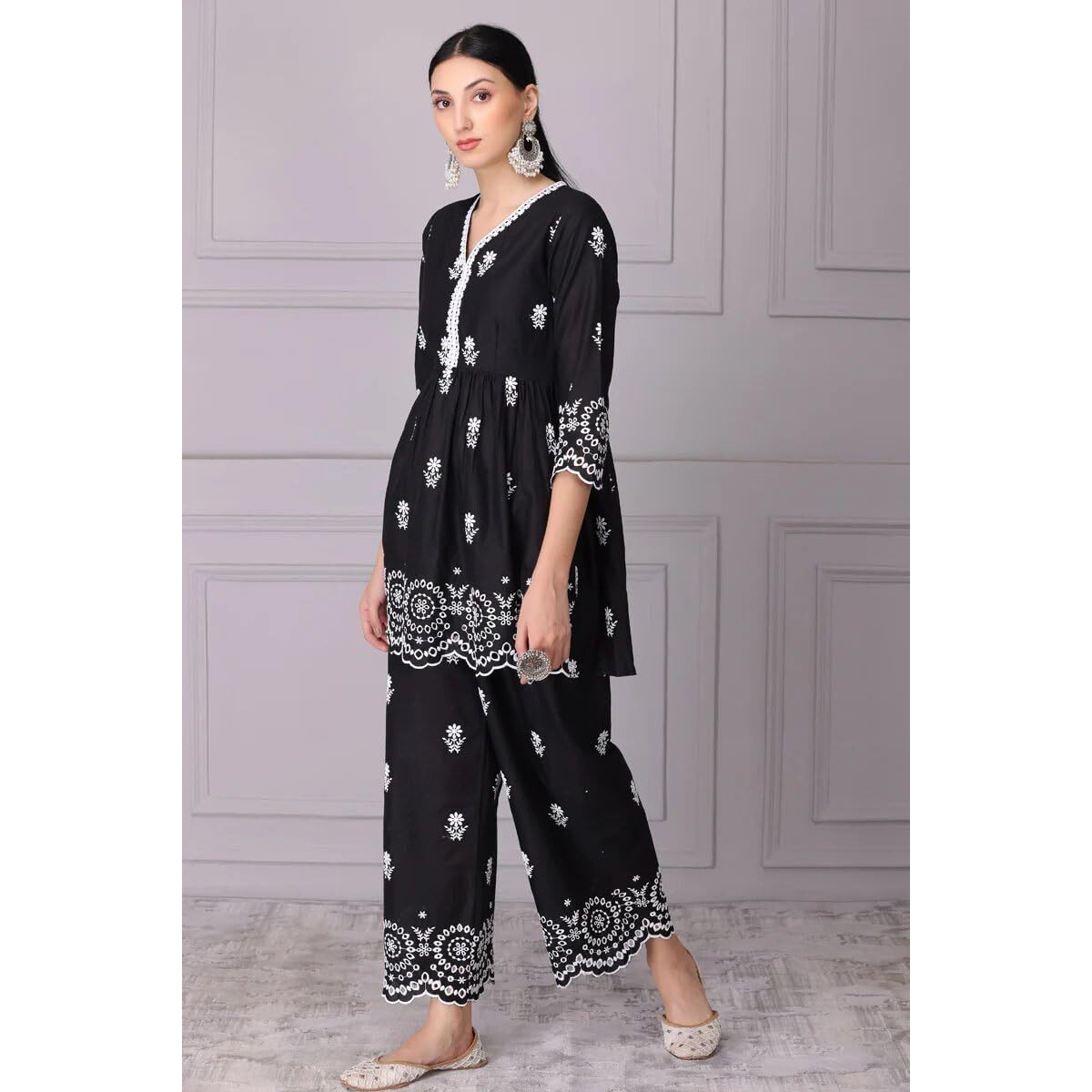 Bollyclues Women's Rayon Embroidered Readymade Elegant Salwar Suit Set(Black-RA-02)