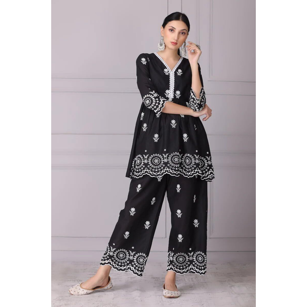 Bollyclues Women's Rayon Embroidered Readymade Elegant Salwar Suit Set(Black-RA-02)