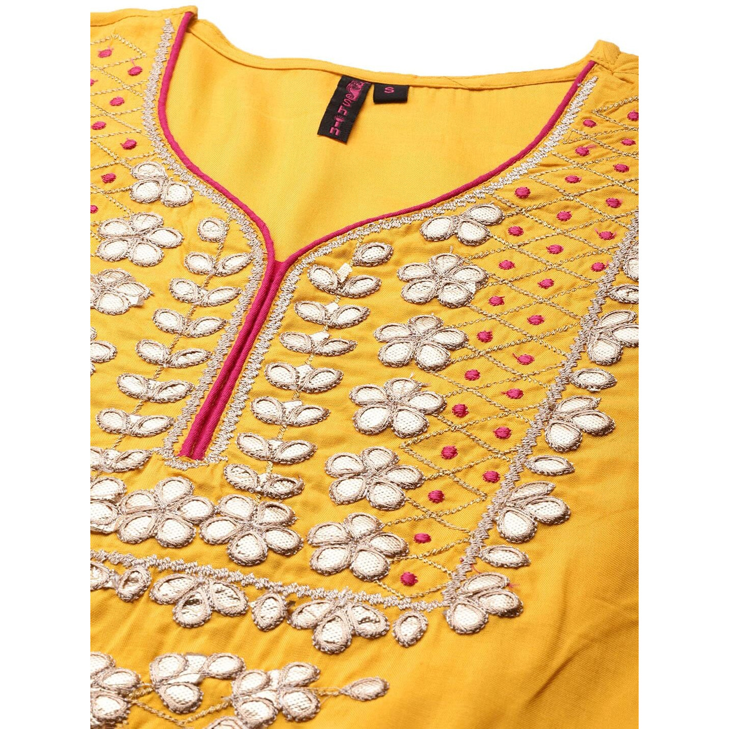 ishin Women's Silk Blend Embroidered A-Line Kurta suit set With Dupatta & Sharara INWSD070_YL_XXL_Yellow