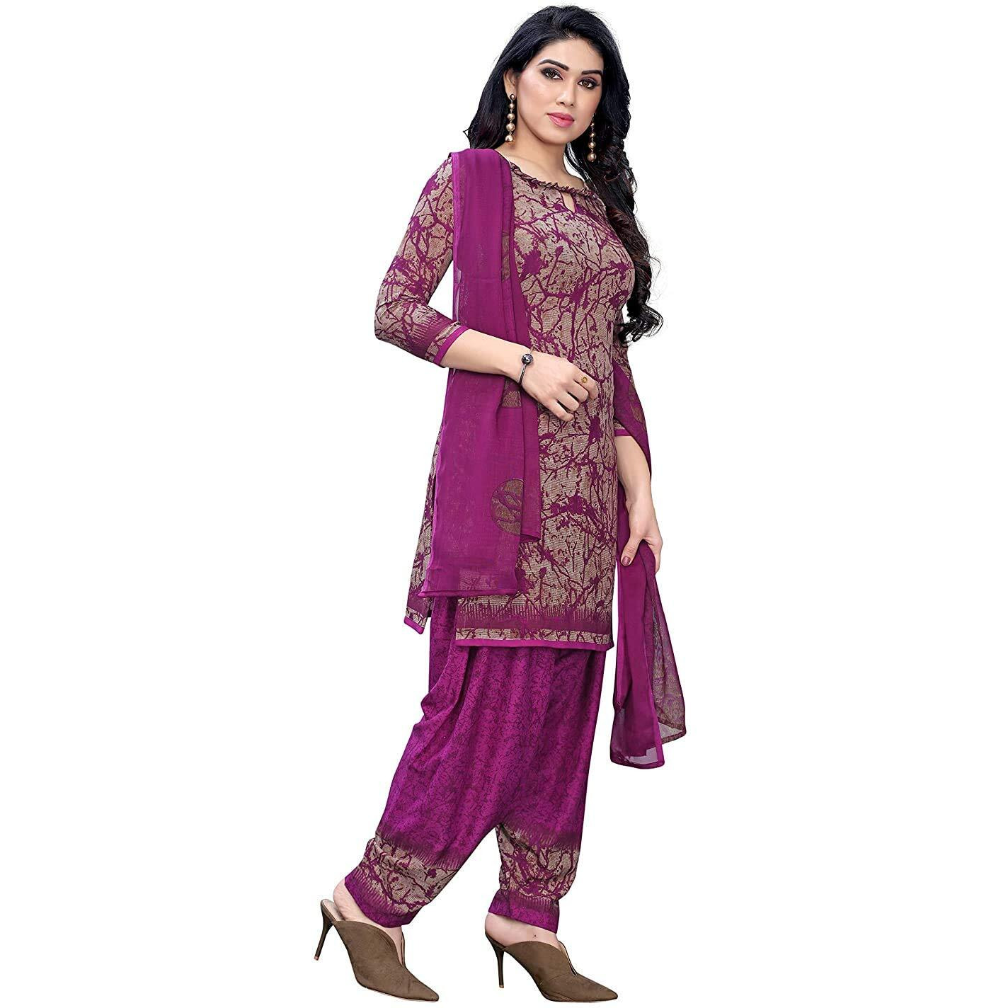 Yashika Women's Cotton Patiala Dress Material (Mishika Purple_Fs Free Size), Salwar Suit Set