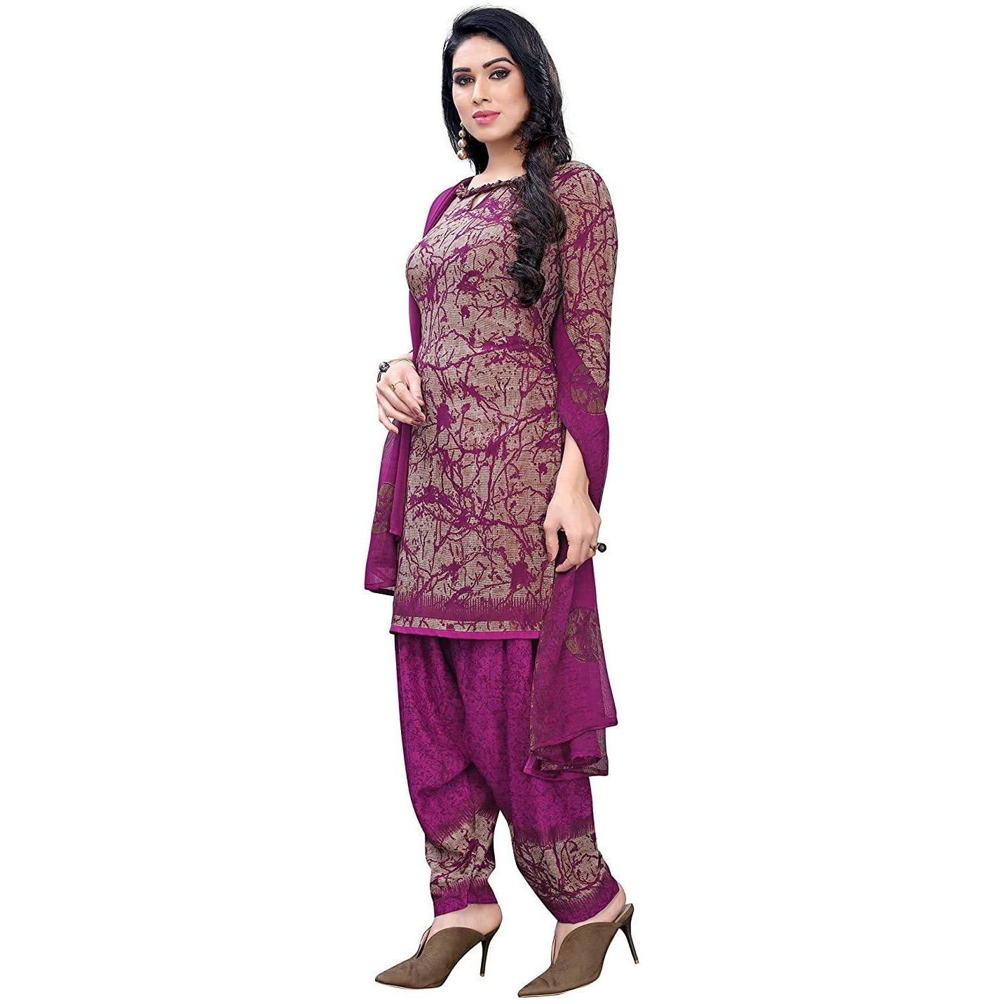 Yashika Women's Cotton Patiala Dress Material (Mishika Purple_Fs Free Size), Salwar Suit Set