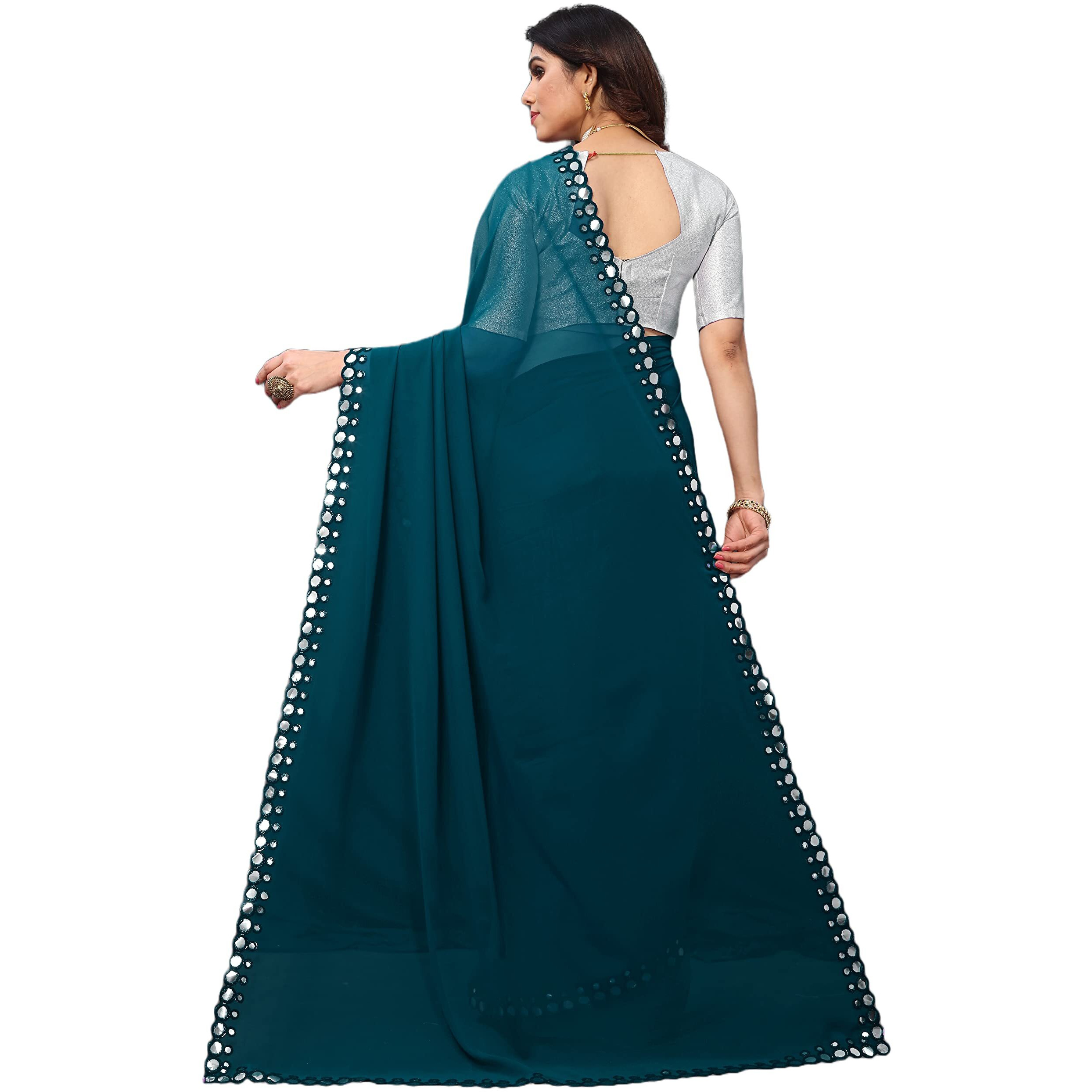Florely Women's Plain Georgette (Mirror Saree_Colors_14_Rama)