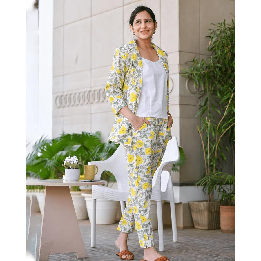 Leriya Fashion Ethnic Co Ord Set for Women | Kurta Set for Women | Women Kurta | Women Kurta Sets Kurtis |Women Kurta Pant Set |Women Kurta Pant Set Women Kurti Set (Medium, Yellow) LF-K-W1785&TR844