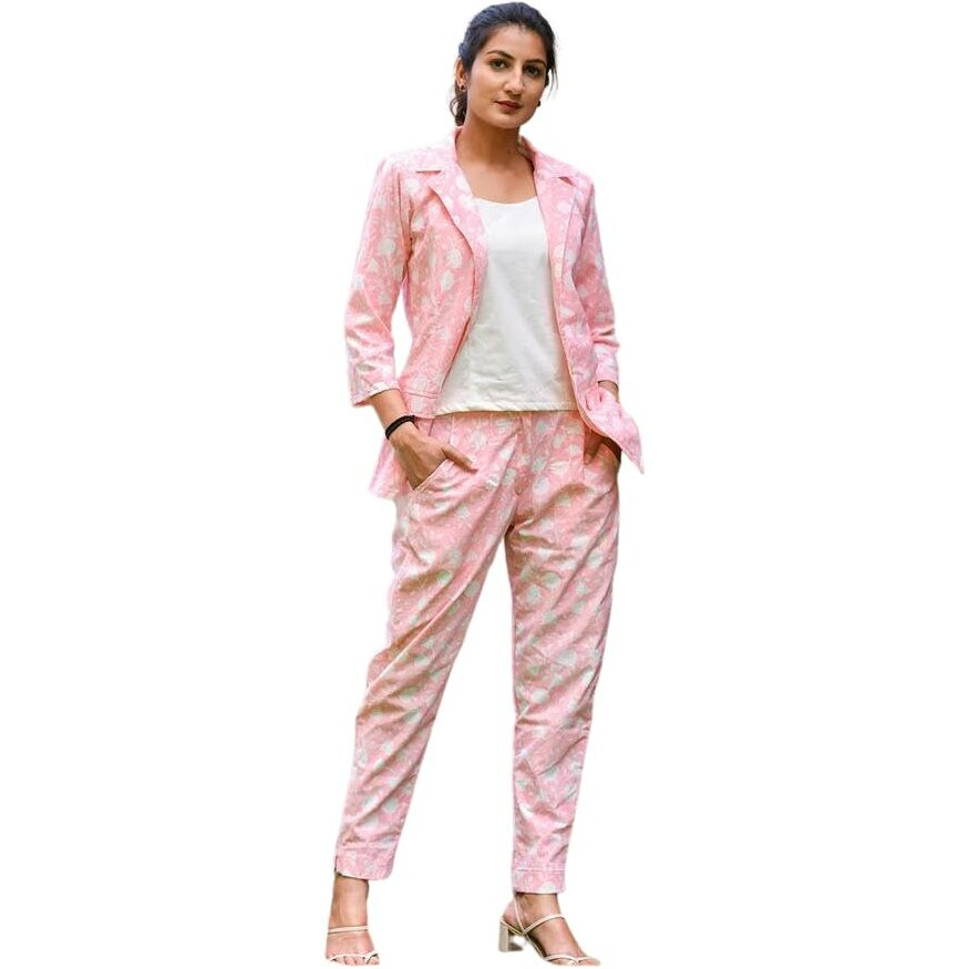 Leriya Fashion Ethnic Co Ord Set for Women | Kurta Set for Women | Women Kurta | Women Kurta Sets Kurtis | Women Kurta Pant Set |Women Kurti Set with Pant (Medium, Light Pink) LF-K-W1784&TR843
