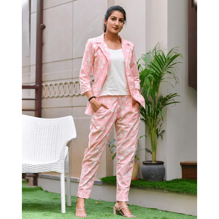 Leriya Fashion Ethnic Co Ord Set for Women | Kurta Set for Women | Women Kurta | Women Kurta Sets Kurtis | Women Kurta Pant Set |Women Kurti Set with Pant (Medium, Light Pink) LF-K-W1784&TR843