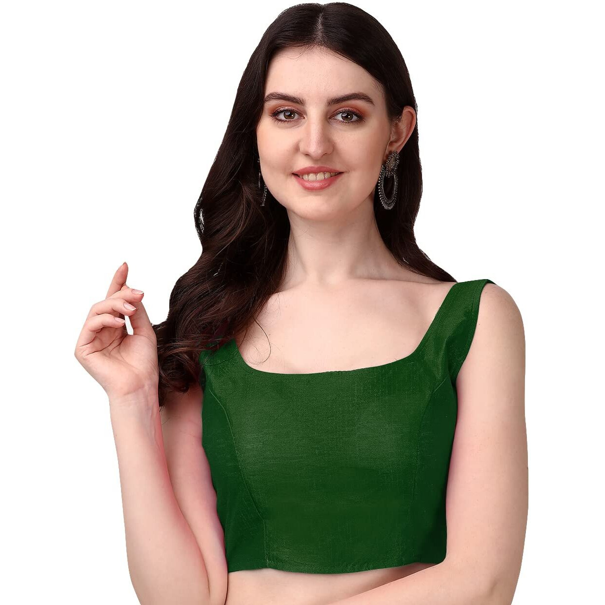 Vihu Fashion Sleeveless Pattern Readymade Blouse U Neck Choli (Green, 40)