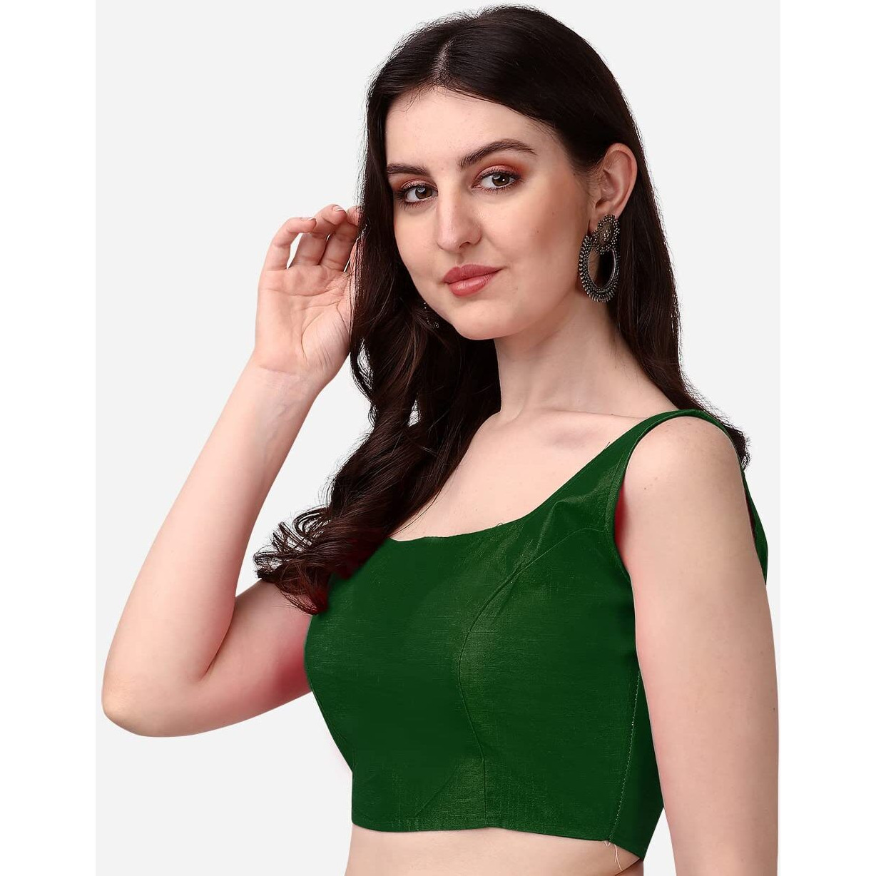 Vihu Fashion Sleeveless Pattern Readymade Blouse U Neck Choli (Green, 40)
