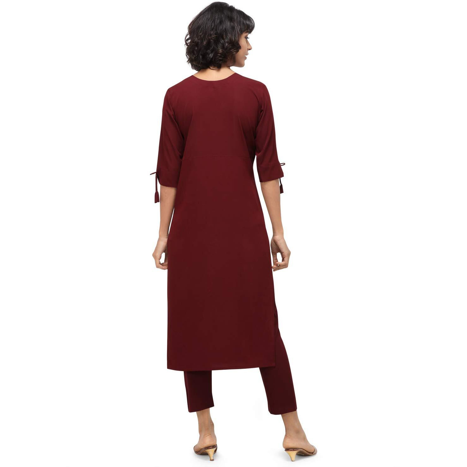NAINVISH Women's Crepe A-Line Embroidered Kurti with Pant (SD092-XXL_Maroon)