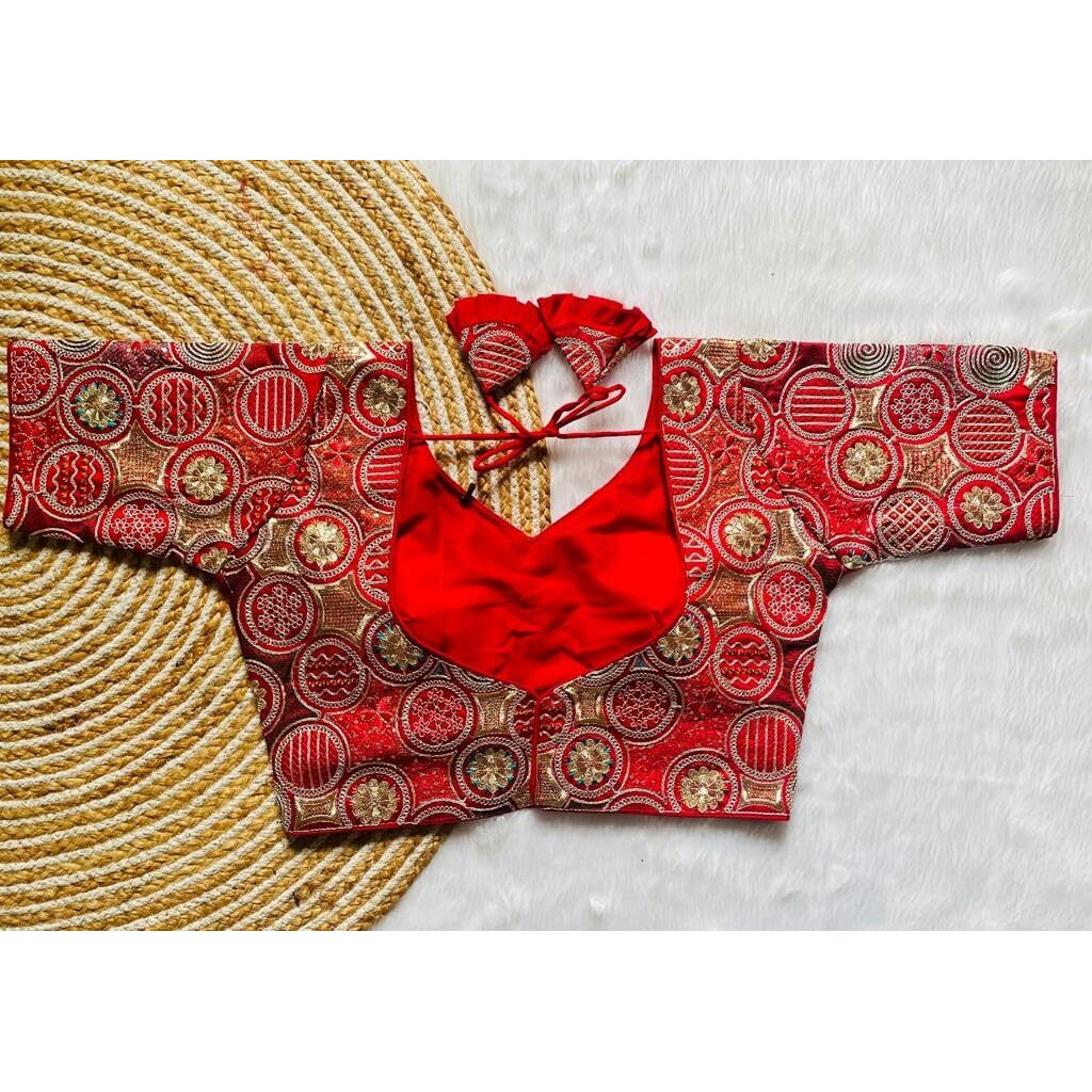 Vihu Fashion Women's Blouse Readymade Blouse Embroidery Multi Coding Gold Thread Blouses Handwork Red Color Readymade Saree Blouse for Women for Saree and Lehenga Choli (VF2420 Red 40)