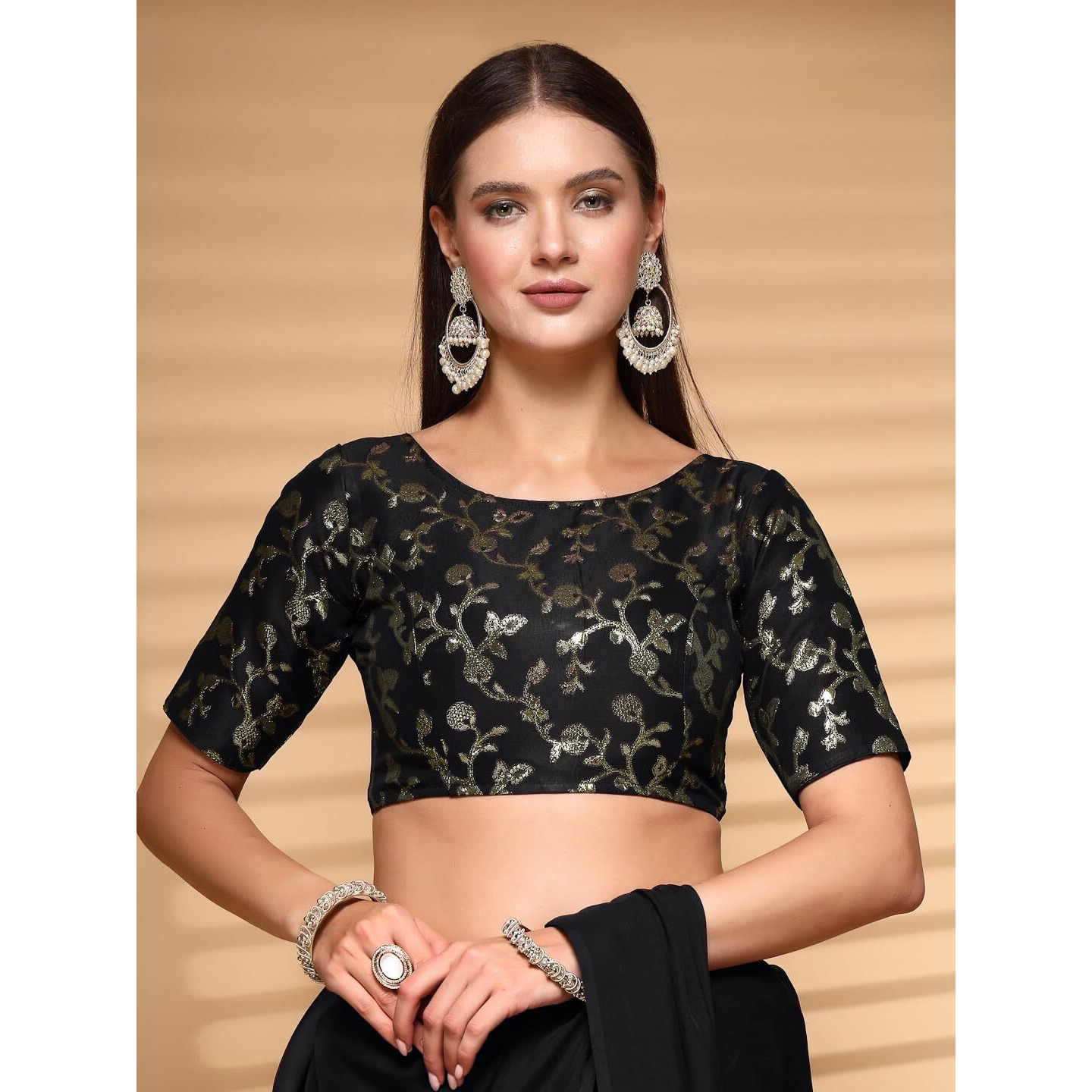 OOMPH Readymade Blouse for Women, Brocade, Boat Neck, rbbl495
