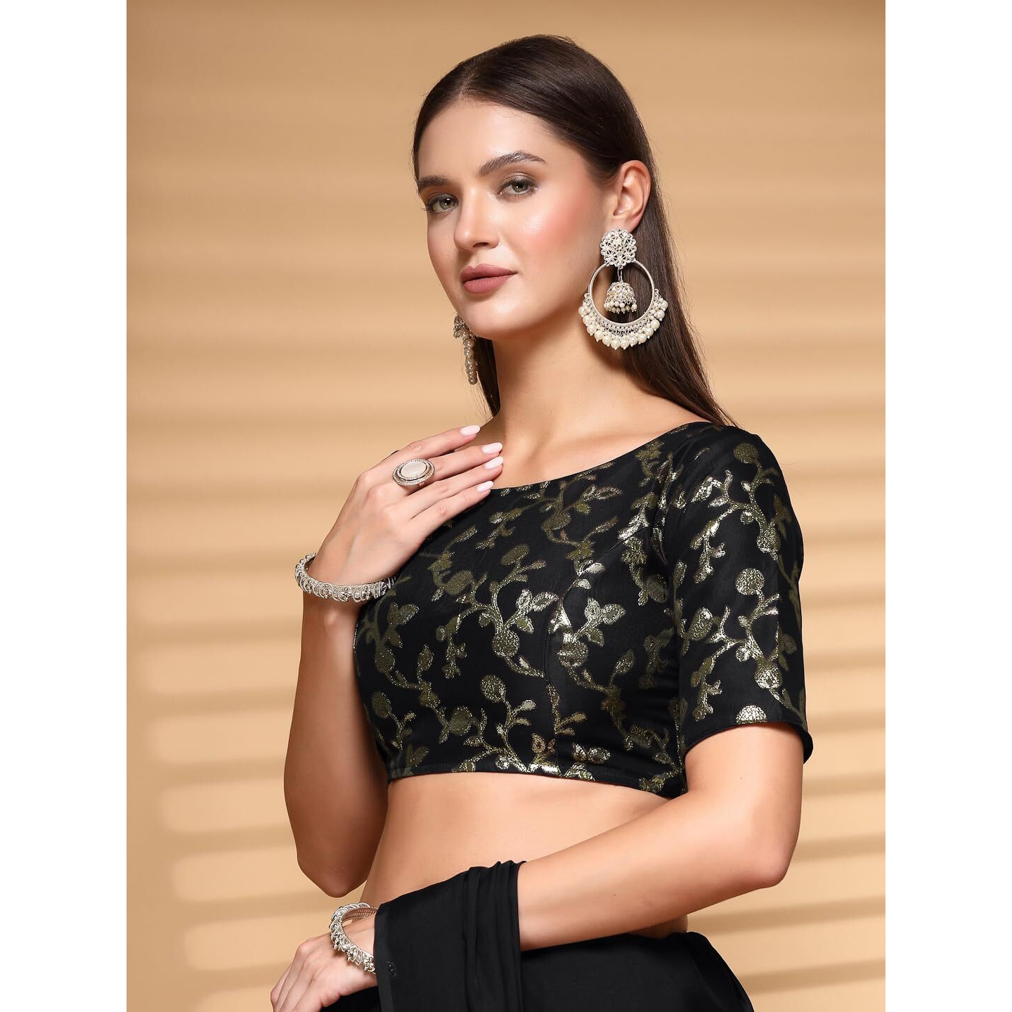 OOMPH Readymade Blouse for Women, Brocade, Boat Neck, rbbl495
